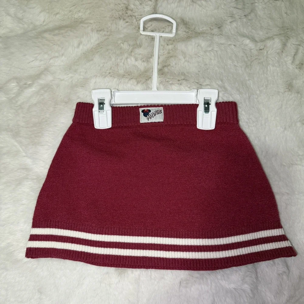 NEW Disney Minnie Mouse Short Sleeve Sweater & Varsity Skirt Set Burgundy 2T